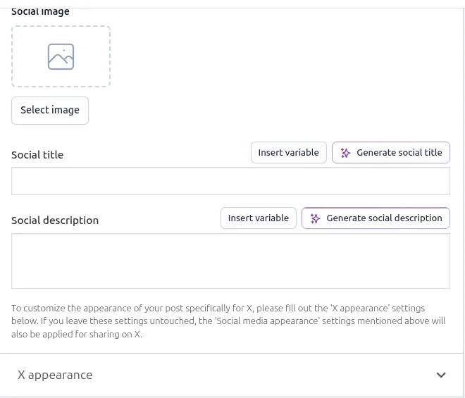 Social image, Social title and Social description fields in Yoast SEO