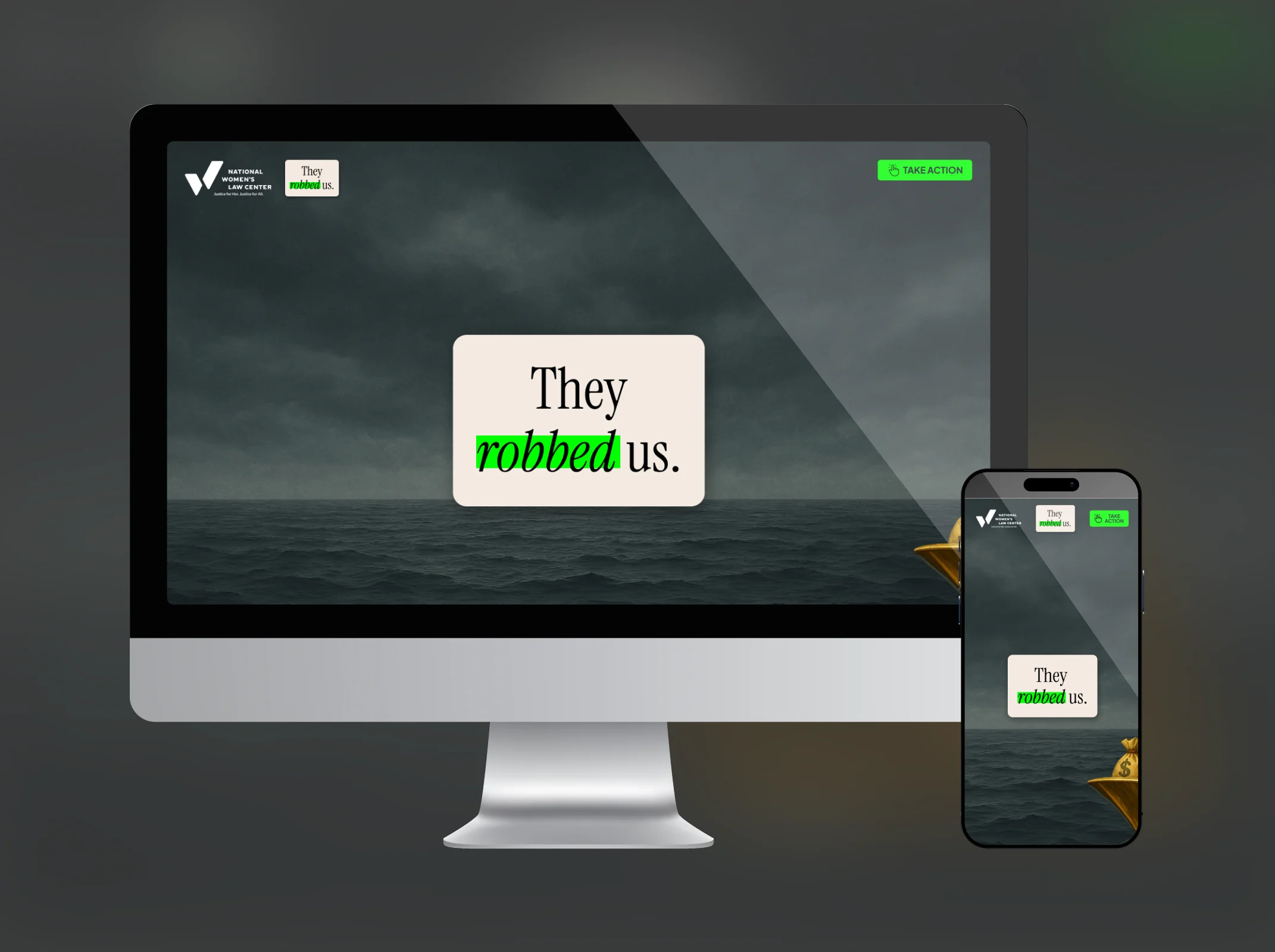 They Robbed Us: interactive advocacy campaign microsite for NWLC Action Fund